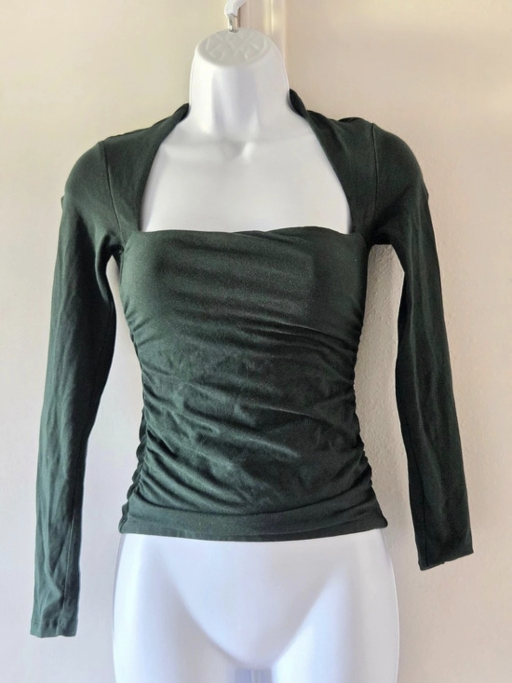 Abercrombie & Fitch Forest Green Square Neck Long-Sleeve Top Green XS